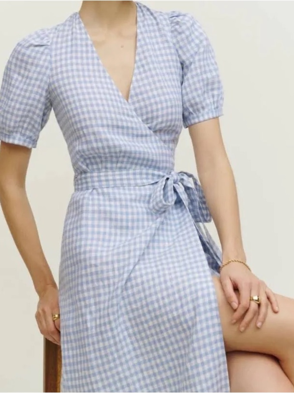 Reformation Blue Gingham Wrap Maxi Dress - Picture 2 of 2